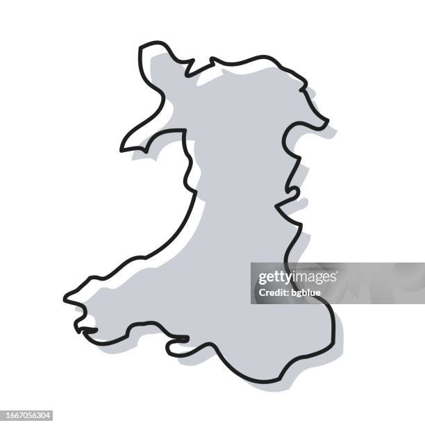 ilustrações de stock, clip art, desenhos animados e ícones de wales map hand drawn on white background - trendy design - país de gales