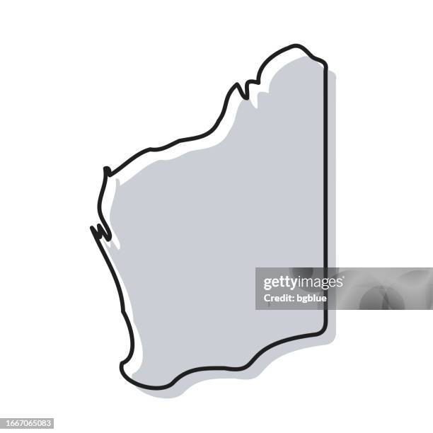 western australia map hand drawn on white background - trendy design - western australia map with icons stock illustrations