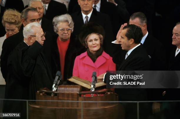 Investiture Of President Richard Nixon Milhous. Aux Etats-Unis, à Washington, devant le Capitole, le 20 janvier 1969, lors de l'investiture de...