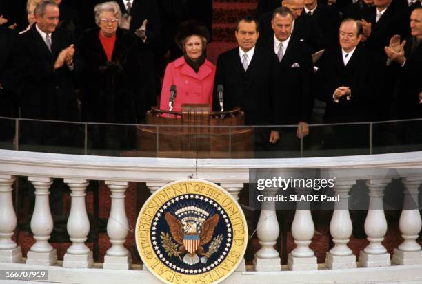 Investiture Of President Richard Nixon Milhous. Aux Etats-Unis, à Washington, devant le Capitole, le 20 janvier 1969, lors de l'investiture de...