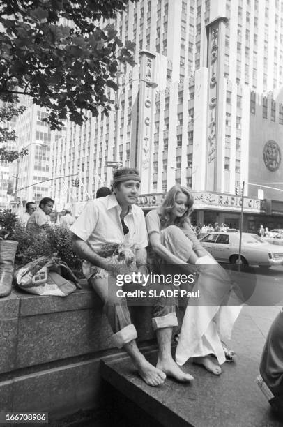 Jean Yanne And Mimi Coutelier In New York.