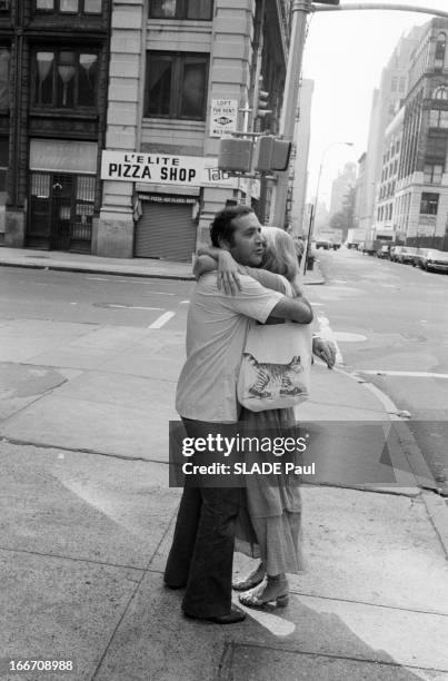 Jean Yanne And Mimi Coutelier In New York.