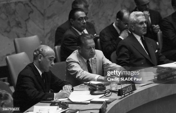 Discussion At The United Nations On The Crisis In Congo. New York, août 1960. Débats au conseil de sécurité de l'ONU sur la crise du Congo. Au centre...