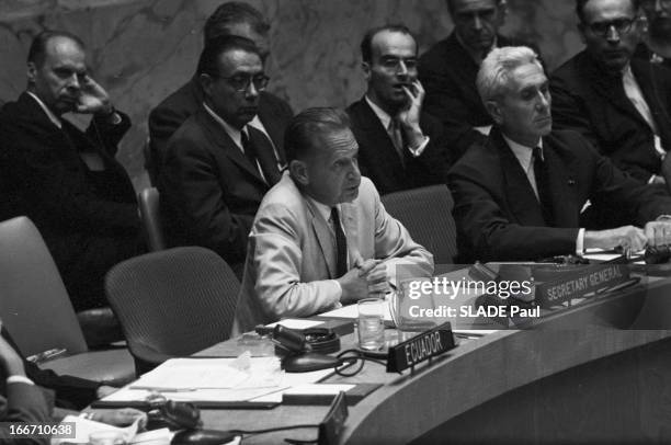 Discussion At The United Nations On The Crisis In Congo. New York, août 1960. Débats au conseil de sécurité de l'ONU sur la crise du Congo. Dag...