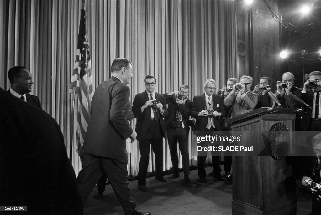 Nelson Rockefeller. New York, à l'hôtel Hilton, 21 mars 1968, lors de ...