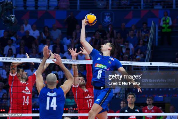 Simone Giannelli during the CEV Eurovolley 2023 semifinal match between Italy vs France, Palazzo dello Sport in Rome, Italy, on September 14, 2023.