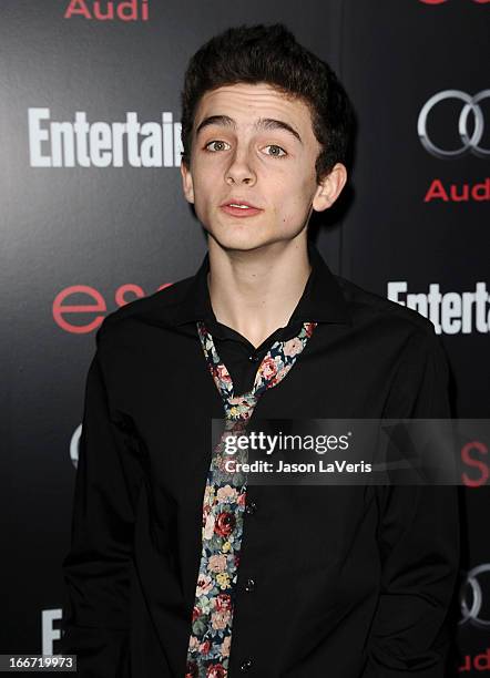 Actor Timothee Chalamet attends the Entertainment Weekly Screen Actors Guild Awards pre-party at Chateau Marmont on January 26, 2013 in Los Angeles,...