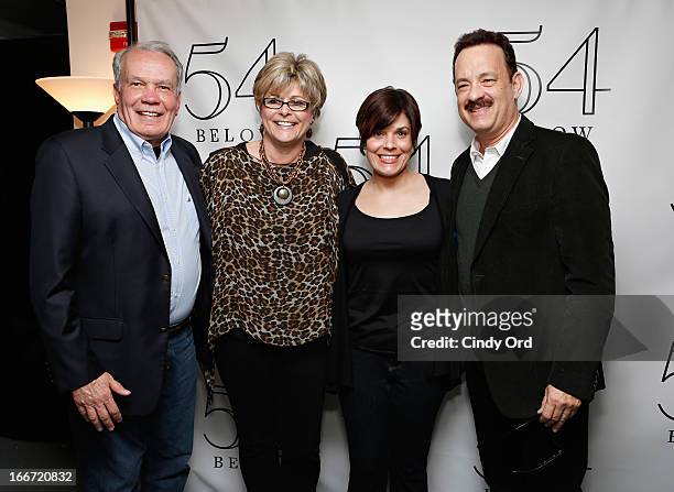 Actor Tom Hanks poses backstage following Rita Wilson's performance at 54 Below on April 15, 2013 in New York City.