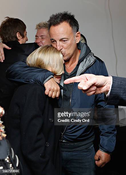 Bruce Springsteen visits backstage following Rita Wilson's performance at 54 Below on April 15, 2013 in New York City.