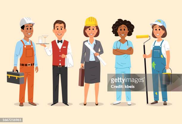 group of people of different occupations - combinations stock illustrations