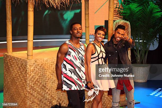 Recording artist Miguel visits BET's "106 & Park" with hosts Shorty Da Prince and Ms. Mykie at BET Studios on April 15, 2013 in New York City.