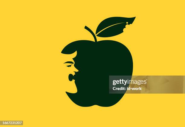 angry devil with apple silhouette - vampire silhouette stock illustrations