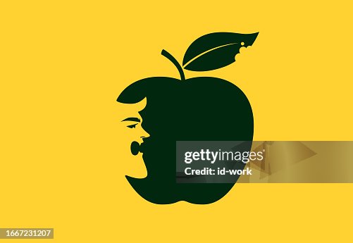 Angry devil with apple silhouette Angry devil with apple silhouette