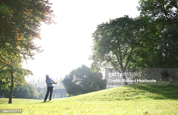 Tom Hoge of the United States plays his second shot on the 15th hole during Day Two of the Horizon Irish Open at The K Club on September 08, 2023 in...