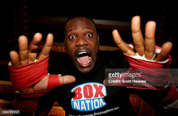 Dereck Chisora poses during a media workout at the MyGym London on April 16, 2013 in London, England.