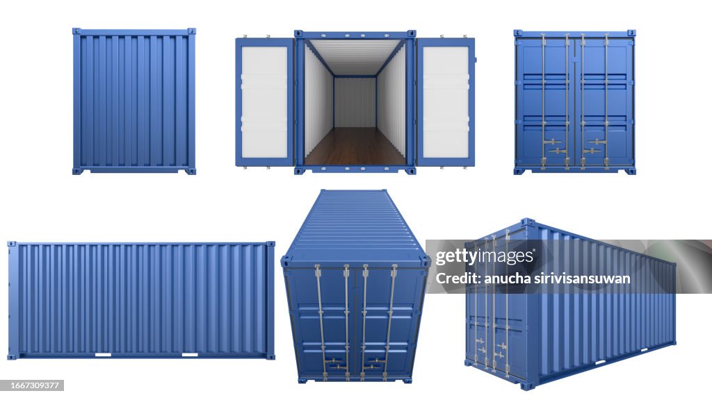 Container design in various perspectives White background for die cutting