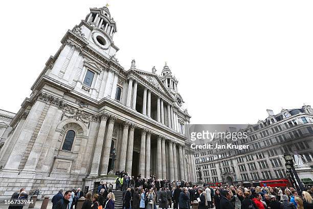 General view outside the memorial service to journalist and former president of the MCC, Christopher Martin-Jenkins MBE at St Paul's Cathedral on...