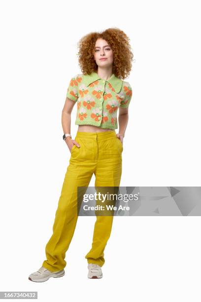 confident portrait - floral pattern pants stock-fotos und bilder