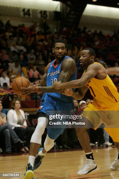 Rasual Butler of the Tulsa 66ers drives to the basket against the Canton Charge during game two of a D-League Playoff game in Canton, Ohio April 12,...