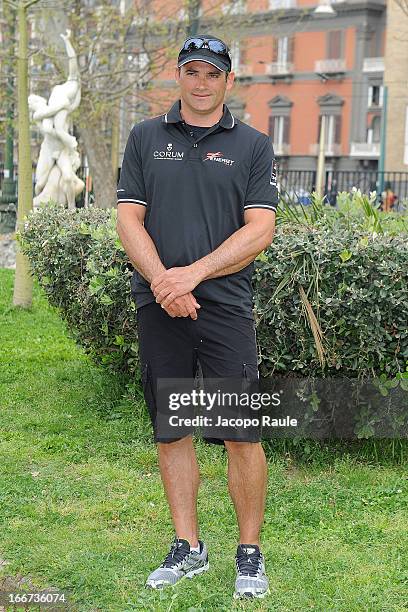 The skipper of Team Energy, Yann Guichard of France attends the Skippers Press Conference - City of Naples - America's Cup World Series on April 16,...