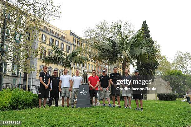 The skippers Tom Slingsby of Australia, Mitch Booth of the Netherlands, Francesco Bruni of Italy, Chris Draper of Great Britain, Charlie Ekberg of...