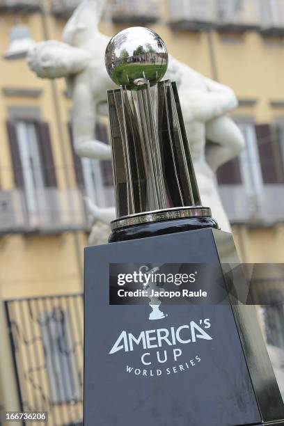 The Trophy of America's Cup World Series is dispayed during Skippers Press Conference - City of Naples - America's Cup World Series on April 16, 2013...