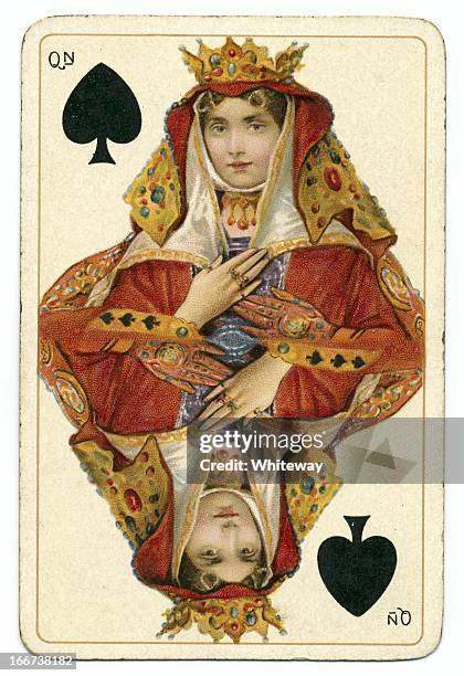 queen of spades dondorf shakespeare antique playing card - queen stock pictures, royalty-free photos & images