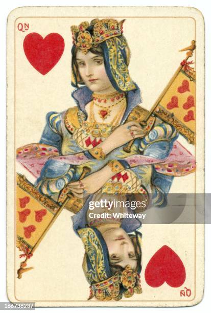 queen of hearts rare dondorf shakespeare antique playing card - hartenvrouw stockfoto's en -beelden