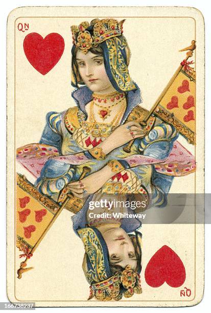 queen of hearts rare dondorf shakespeare antique playing card - hearts - playing card stock pictures, royalty-free photos & images