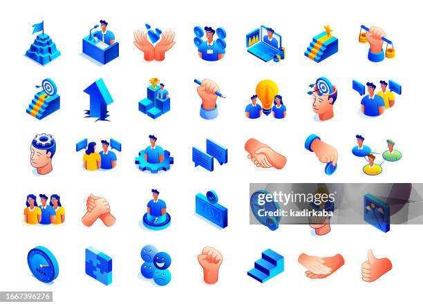 vector illustration of business motivations isometric icon set and three dimensional design. - encouragement icon stock illustrations