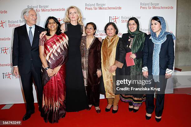 Roland Berger, Kalpana Viswanath, Maria Furtwaengler, Asma Jahangir, Suneeta Dhar, Hasina Safi and Leeda Yacoobi attend the 'Roland Berger Human...