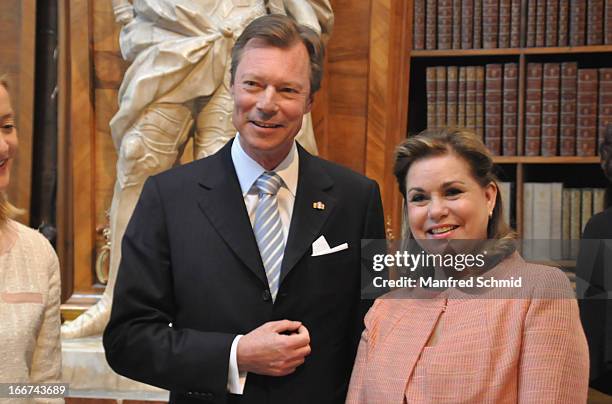 Henri von Nassau, Grand Duke of Luxembourg and his wife Maria Teresa Mestre visit the National galery in Vienna on April 16, 2013 in Vienna, Austria.