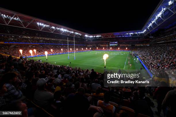 General view during the NRL Qualifying Final match between the Brisbane Broncos and Melbourne Storm at Suncorp Stadium on September 08, 2023 in...