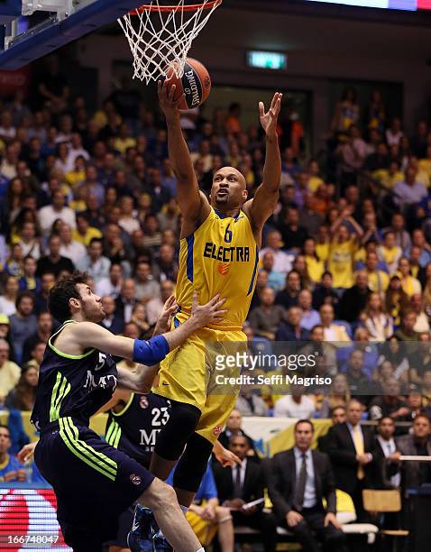 Devin Smith, #6 of Maccabi Electra Tel Aviv in action during the Turkish Airlines Euroleague 2012-2013 Play Offs game 3 between Maccabi Electra Tel...