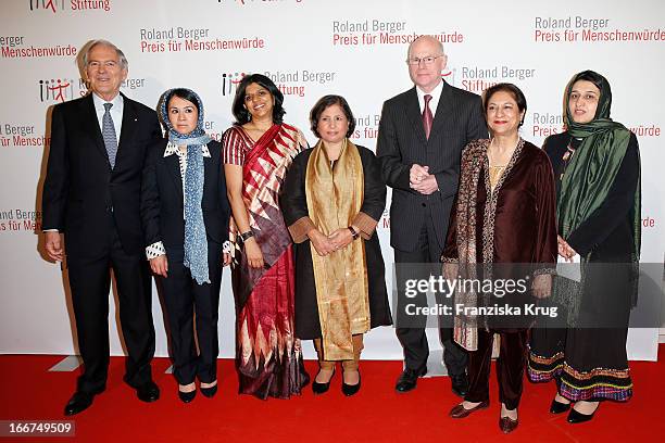 Roland Berger, Leeda Yacoobi, Kalpana Viswanath, Suneeta Dhar, Norbert Lammert, Asma Jahangir and Hasina Safi attend the 'Roland Berger Human Dignity...