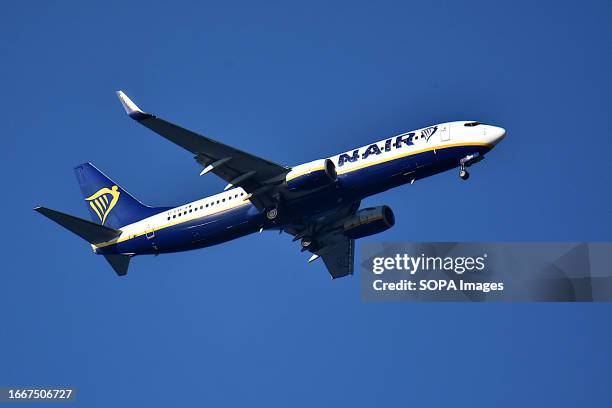 Ryanair plane arrives at Marseille Provence Airport.