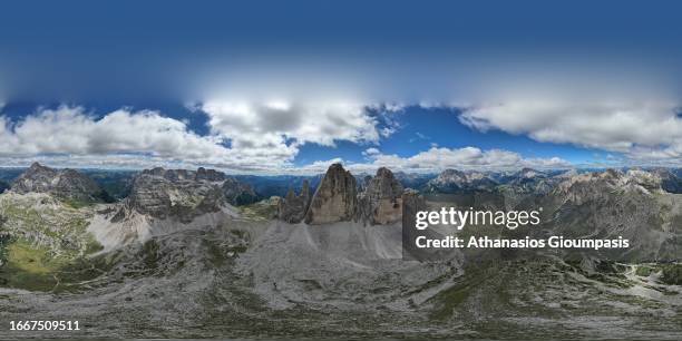 The Tre Cime di Lavaredo or the Drei Zinnen on August 07, 2023 in Tre Cime di Lavaredo, Italy. .