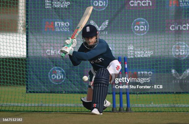 England batter Tammy Beaumont in batting action during England nets ahead of the 1st ODI against Sri Lanka at Seat Unique Riverside on September 08,...