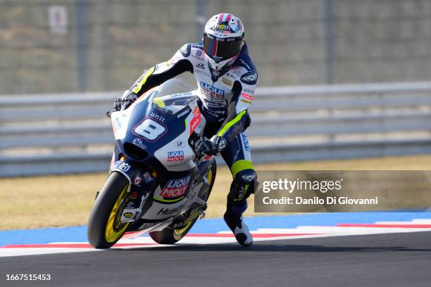 Senna Agius of Australia and Liqui Moly Husqvarna Intact GP rides during Moo2 free practice of the MotoGP Of San Marino at Misano World Circuit on...