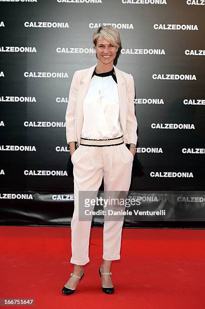 Ellen Hidding arrives at the Calzedonia 'Forever Together' show on April 16, 2013 in Rimini, Italy.