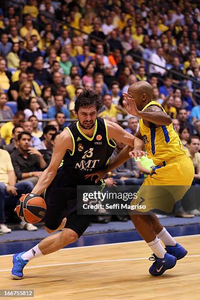 Sergio Llull, #23 of Real Madrid in action during the Turkish Airlines Euroleague 2012-2013 Play Offs game 3 between Maccabi Electra Tel Aviv v Real...