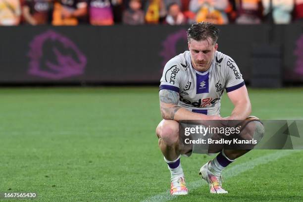 Cameron Munster of the Storm reacts after losing the NRL Qualifying Final match between the Brisbane Broncos and Melbourne Storm at Suncorp Stadium...