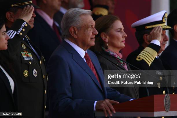September 13, 2023 in Mexico City, Mexico: President of Mexico Andrés Manuel Lopez Obrador accompained by his wife Beatriz Gutiérrez Muller,...