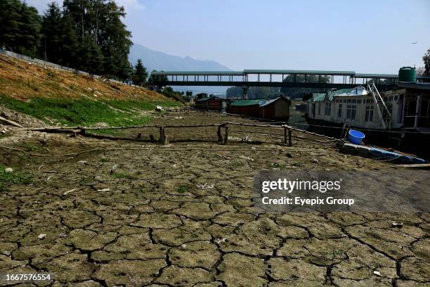 September 12 Srinagar Kashmir, India : View of dried up patches on the banks of River Jhelum in Srinagar. The water level in the River Jhelum has...