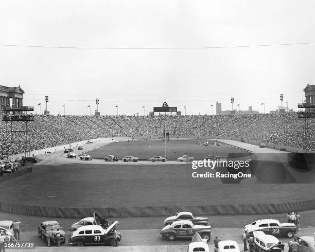 May 1952: Fans fill the seats for a day of stock car racing at Soldier Field.