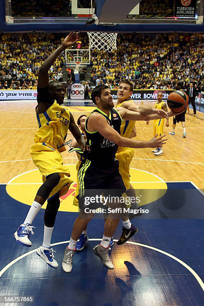 Felipe Reyes, #9 of Real Madrid in action during the Turkish Airlines Euroleague 2012-2013 Play Offs game 3 between Maccabi Electra Tel Aviv v Real...