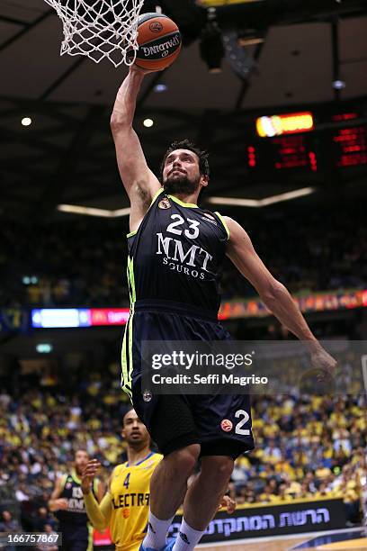 Sergio Llull, #23 of Real Madrid in action during the Turkish Airlines Euroleague 2012-2013 Play Offs game 3 between Maccabi Electra Tel Aviv v Real...