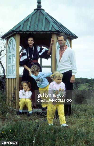 King Carl Gustaf of Sweden and his wife Queen Silvia pose with their children Crown princess Victoria, Prince Carl Philip, and Princess Madeleine, 27...