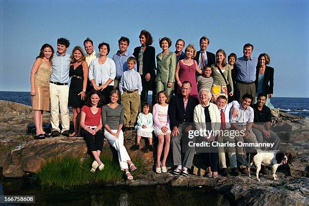 The Bush Family is photographed for Newsweek on June 29 in Kennebunkport, Maine. Left to right- back row: Barbara Bush, Sam LeBlond, Jenna Bush,...