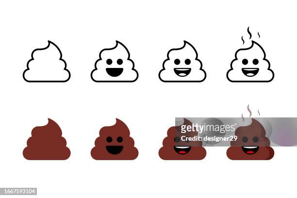 shit or poop face emoticon set. - stool stock illustrations
